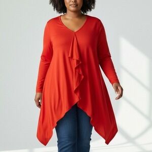 Yoek XL Tunic Orange Red European Designer Plus Size Stretchy ComfyChic